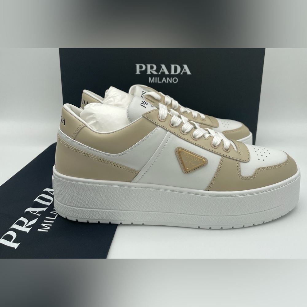NEW! PRADA LEATHER DOWNTOWN PLATFORM SNEAKERS  SHOES NIB BOX NWT 41 AUTHENTIC!